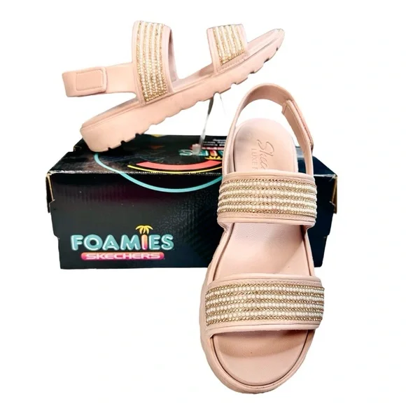 Skechers Foamies Footsteps Blush Sandal Sz 8 “How Extra” Pearl Sparkle Luxe Foam - Picture 2 of 13
